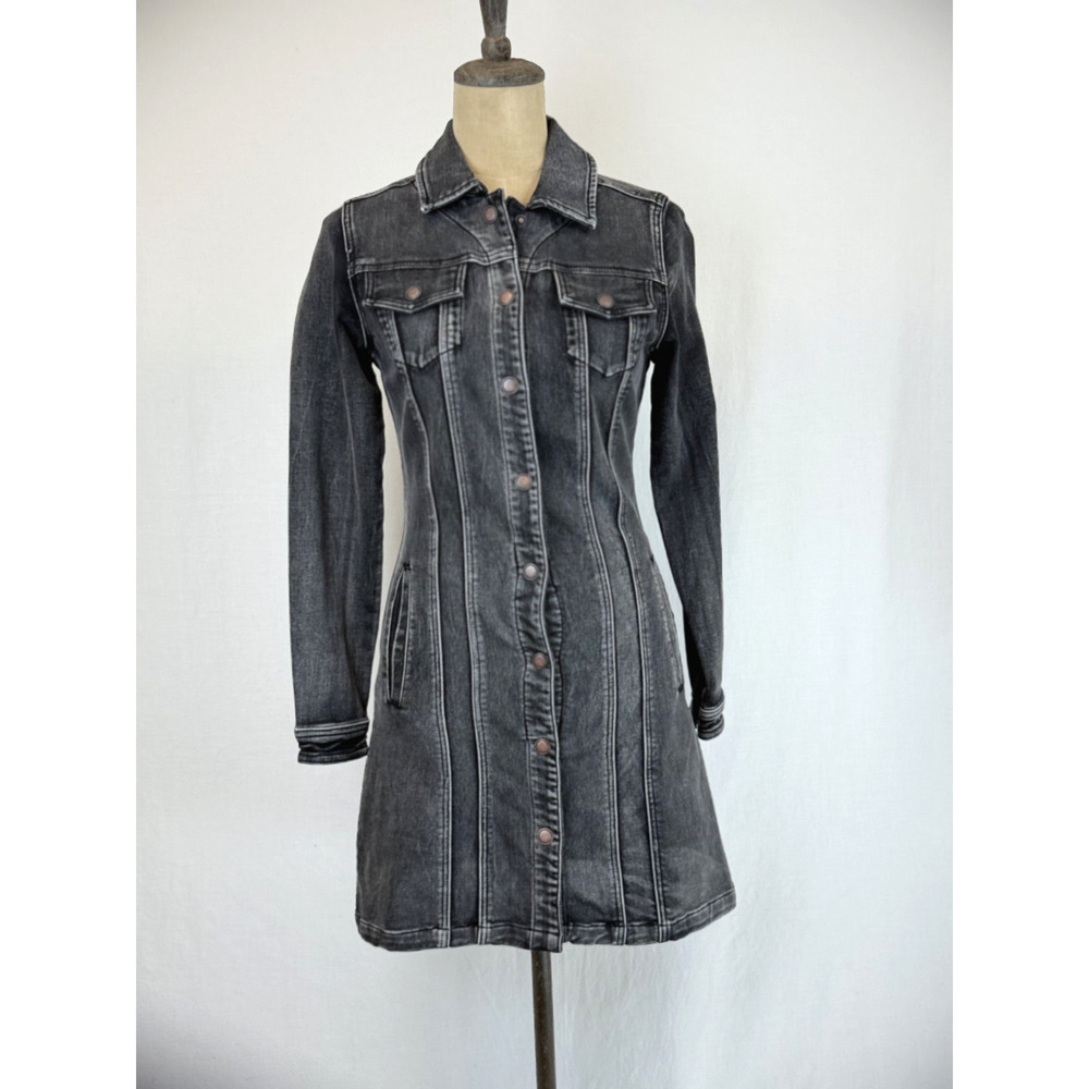 NWT Dear John BOUTIQUE Distressed Black Long Denim Stretch Jacket #0395 XS